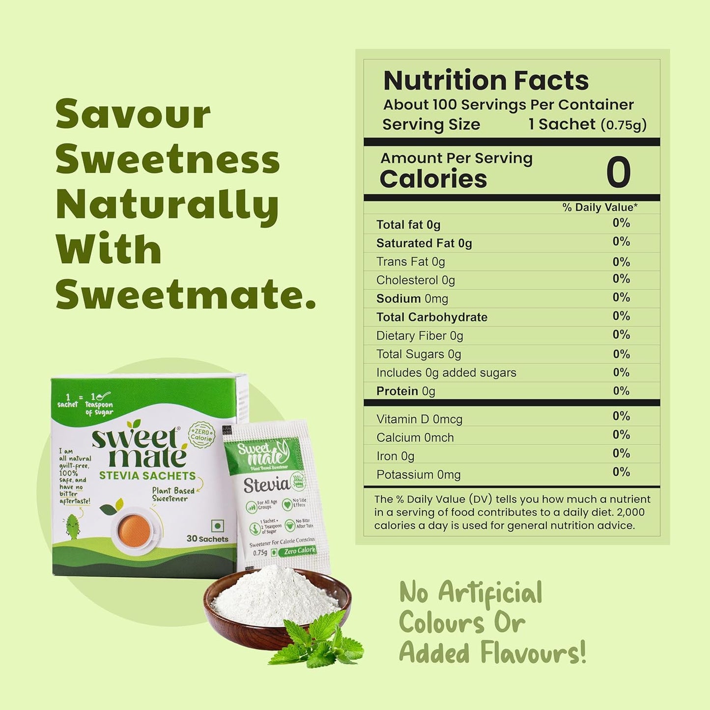 Sweetmate Stevia Sachets 30 | Natural Zero-Calorie Sweetener