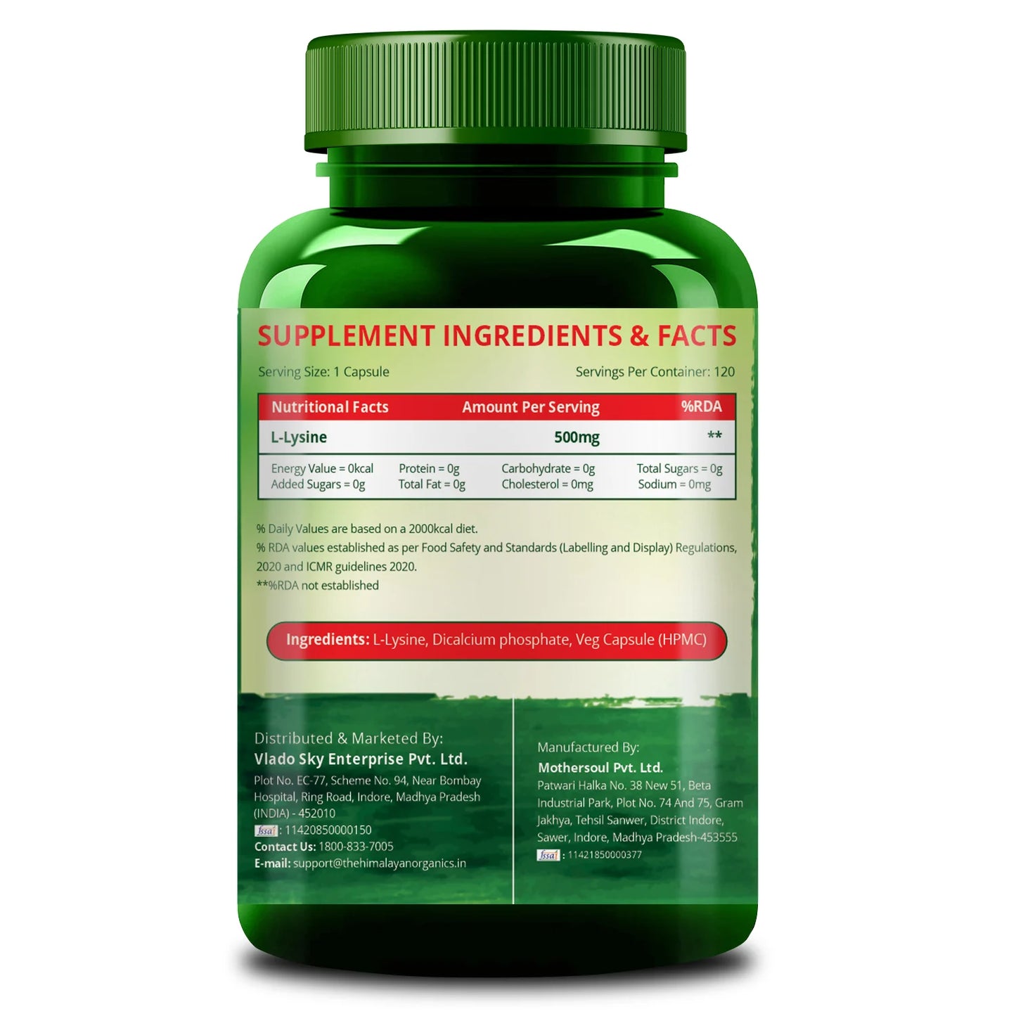 Vlado's Himalayan Organics L-Lysine 500mg – Immunity & Repair