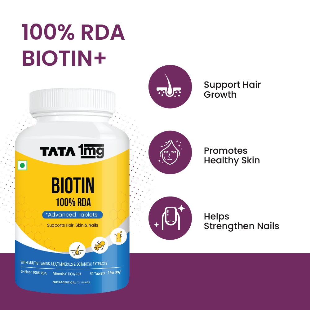Tata 1mg Biotin Plus for Healthy Hair, Skin & Nails
