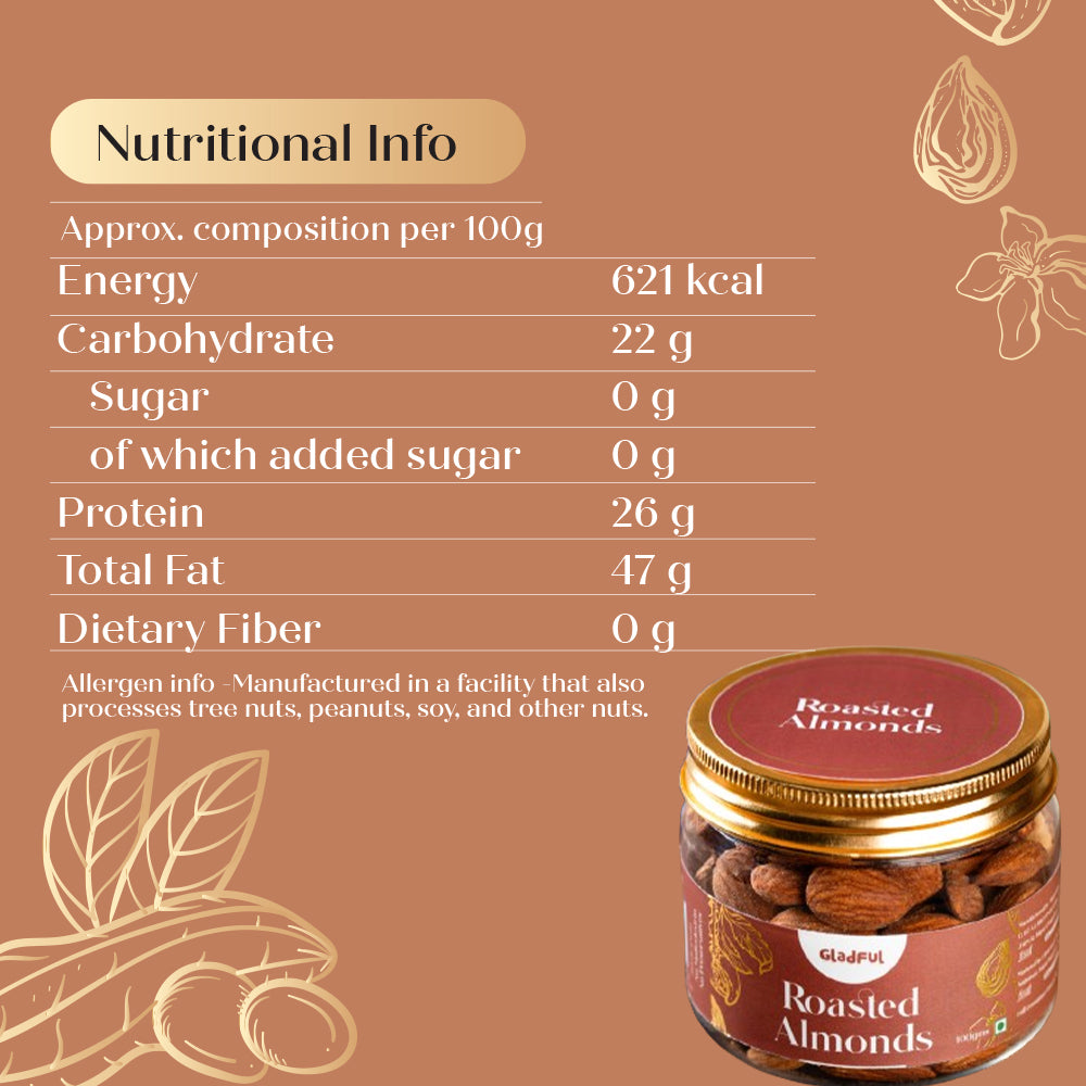 Gladful Air Roasted Salted Almonds - Healthy Crunchy Snack