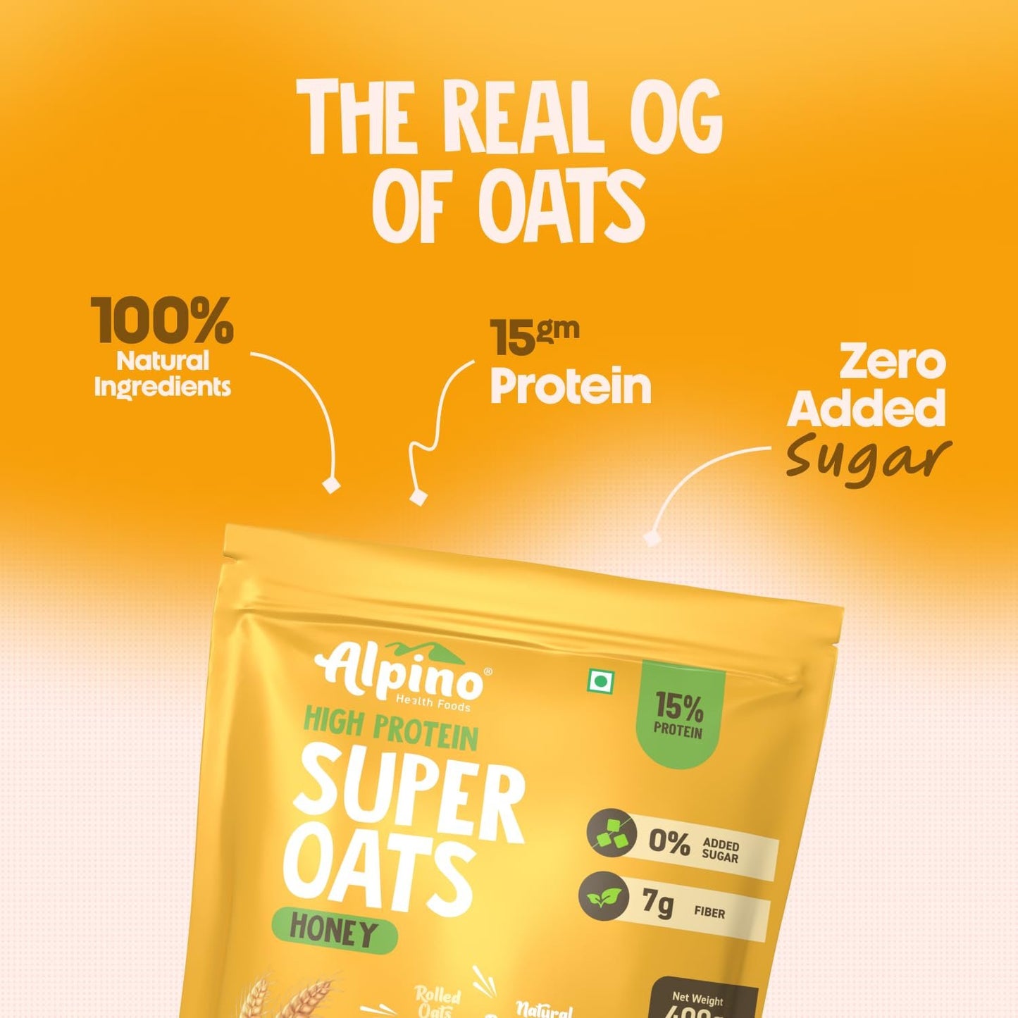 Alpino High Protein Super Oats Honey | 15g Protein & Fiber