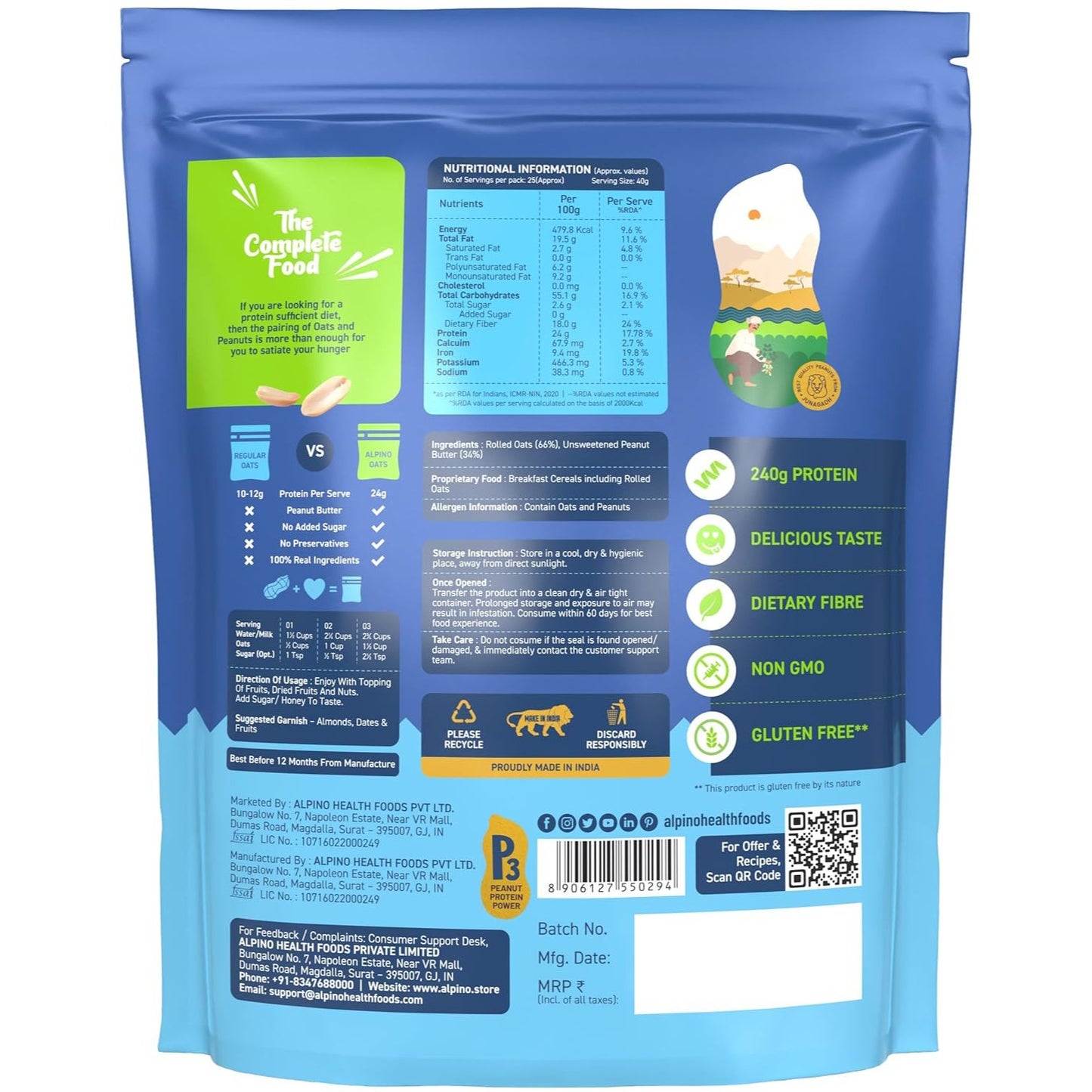 Alpino High Protein Super Oats Unsweetened | 22g Protein