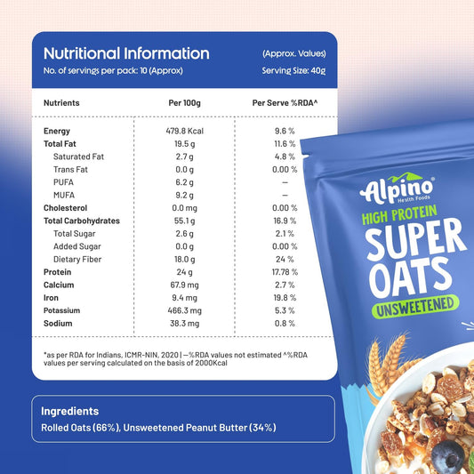 Alpino High Protein Super Oats Unsweetened | 22g Protein