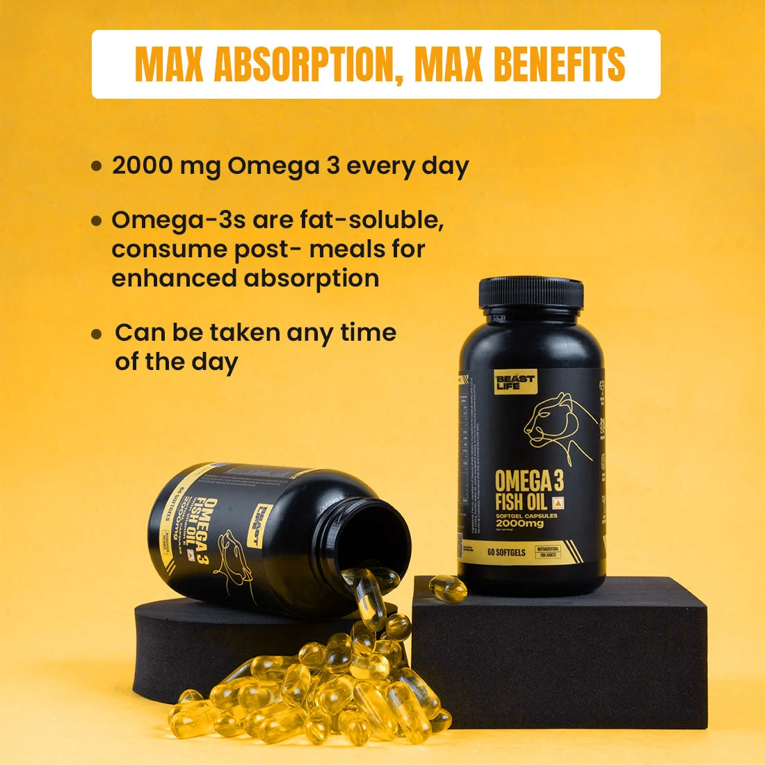 BeastLife Omega 3 Fish Oil 2000mg with Vitamin E - Heart Support