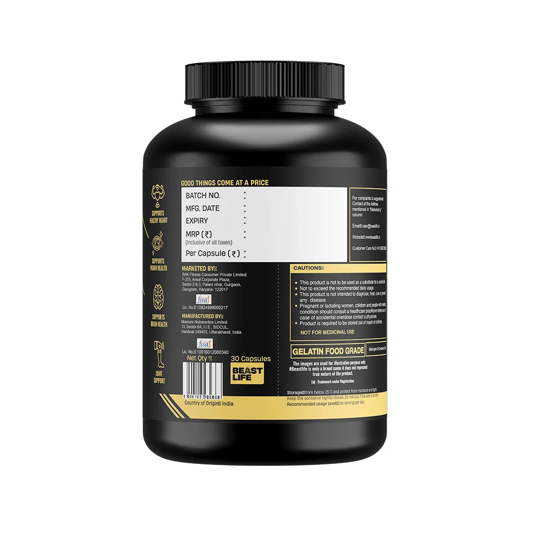 BeastLife Omega 3 Fish Oil 2000mg with Vitamin E - Heart Support
