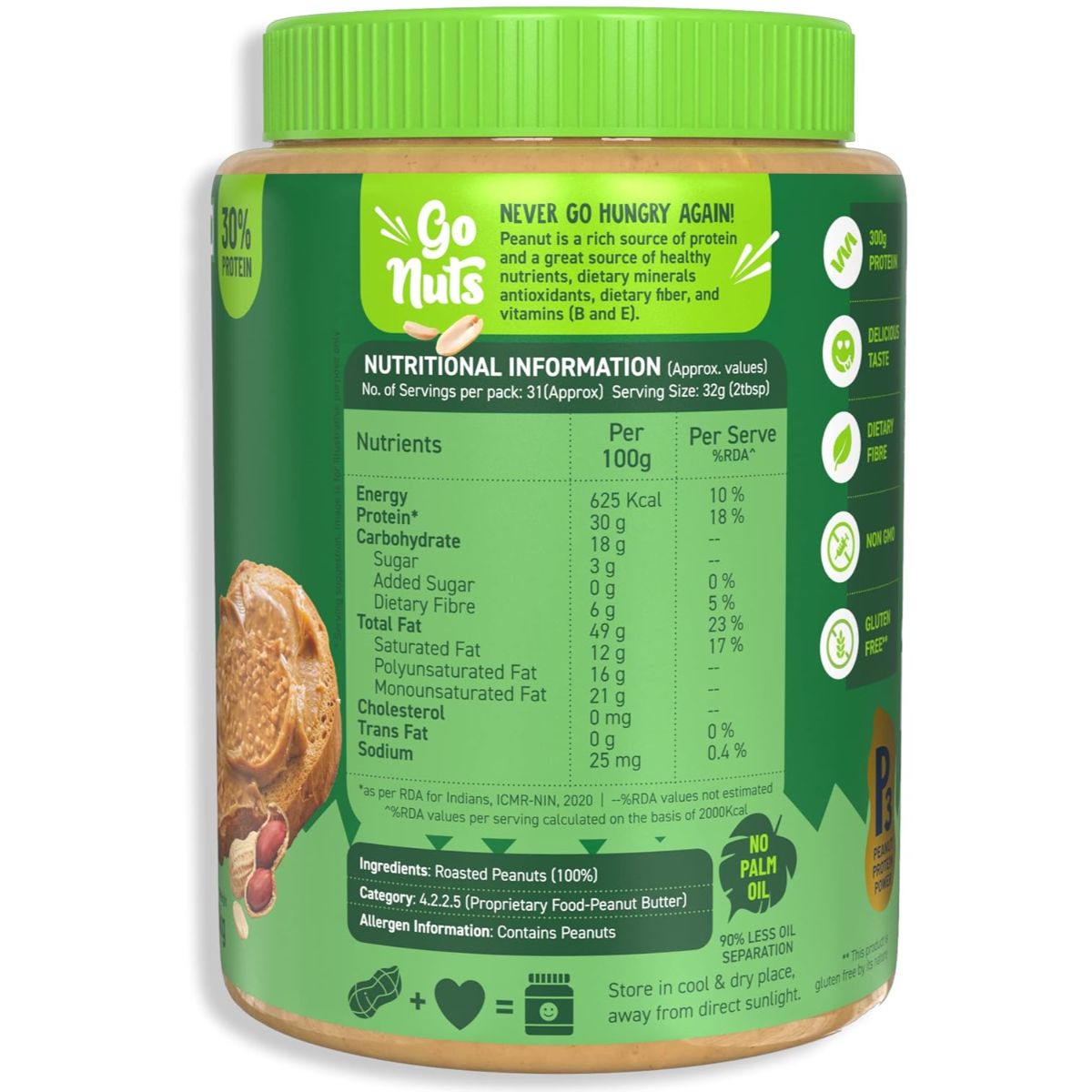 Alpino Natural Peanut Butter | 30g Protein & No Added Sugar
