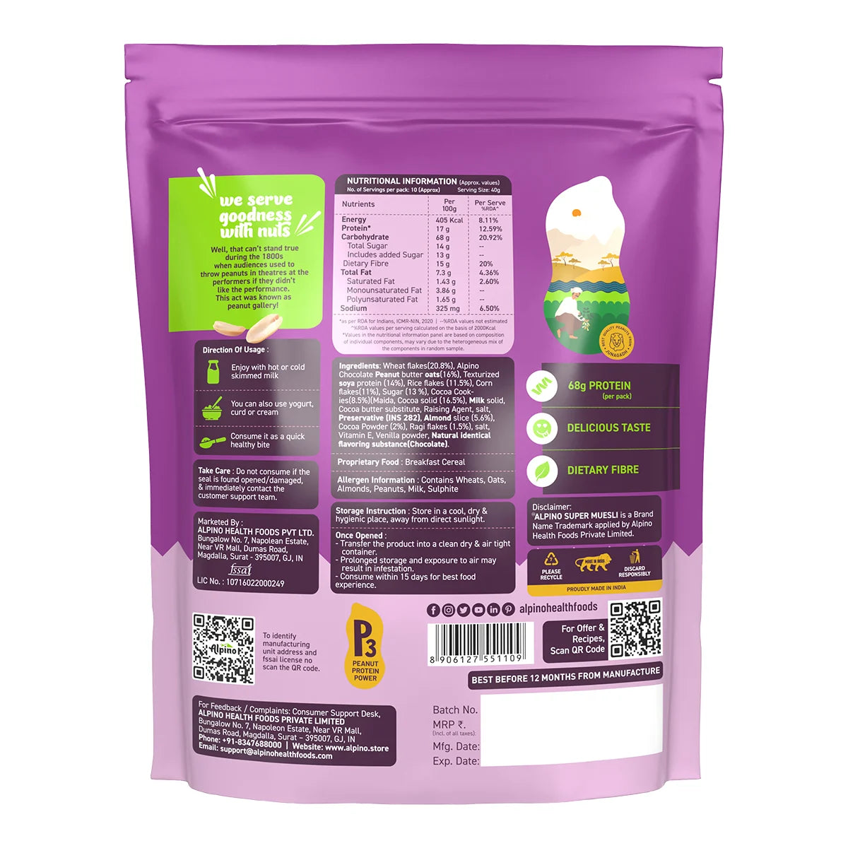 Alpino Chocolate Super Muesli Nuts & Cookies | 18g Protein