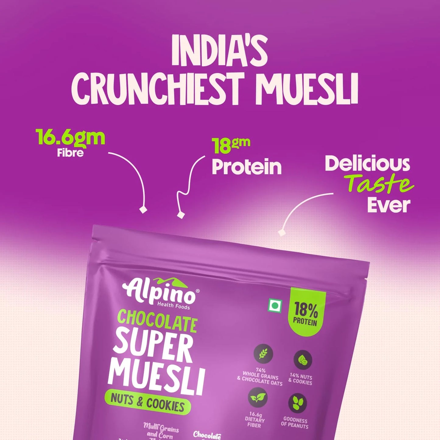 Alpino Chocolate Super Muesli Nuts & Cookies | 18g Protein