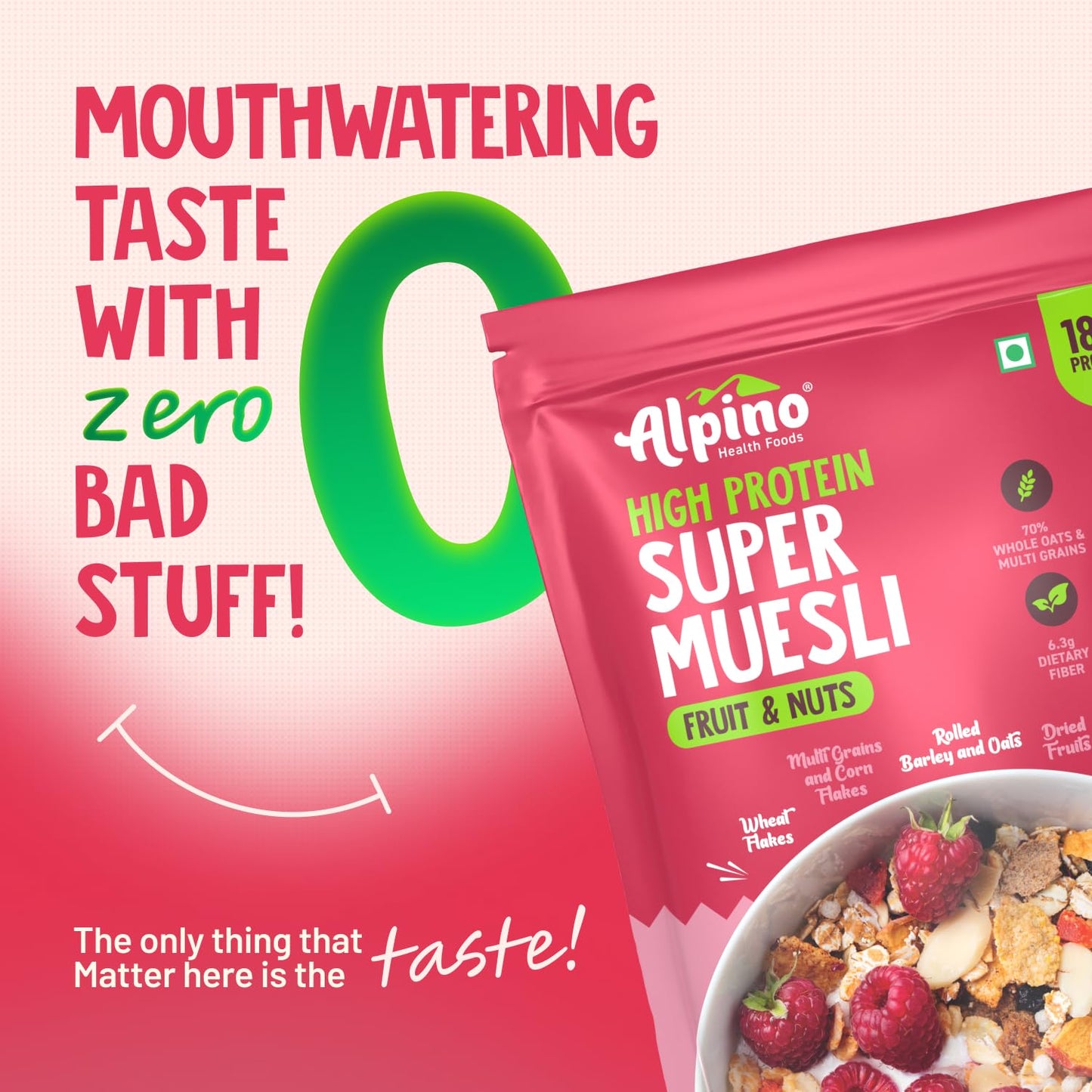 Alpino Super Muesli Fruit & Nuts | 18g Protein & Fiber Boost