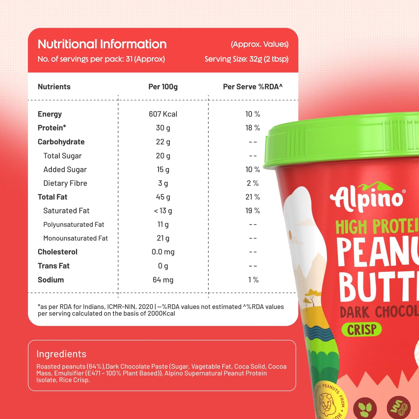 Alpino High Protein Dark Chocolate Peanut Butter | 30g Protein