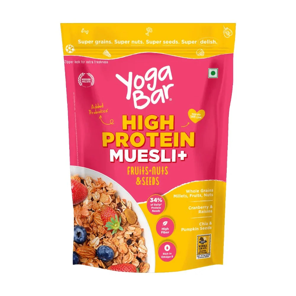 YogaBar High Protein Muesli+ with Fruits, Nuts & Seeds | Healthy Breakfast