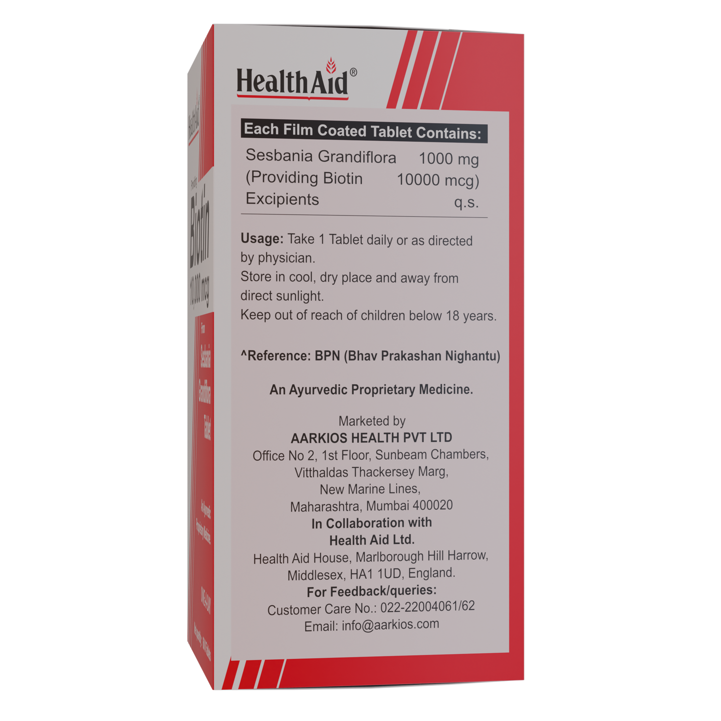HealthAid Biotin 10000mcg for Hair, Skin & Nail Health