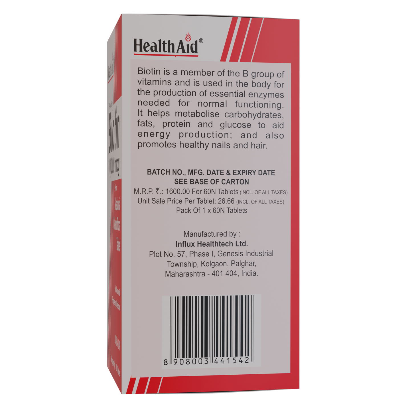 HealthAid Biotin 10000mcg for Hair, Skin & Nail Health