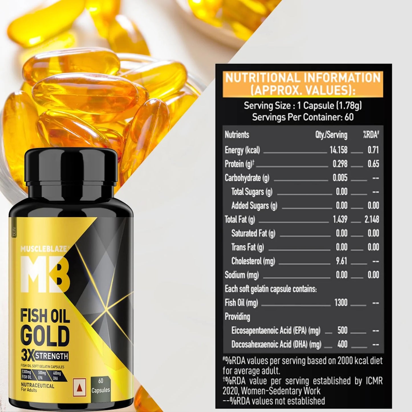 MuscleBlaze Omega 3 Fish Oil Gold 1250mg Triple Strength