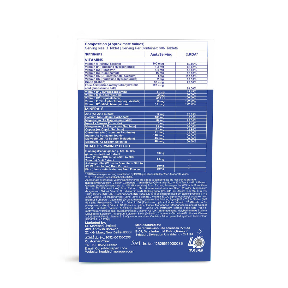 Dr. Morepen Multivitamin Men | Energy & Immunity Booster