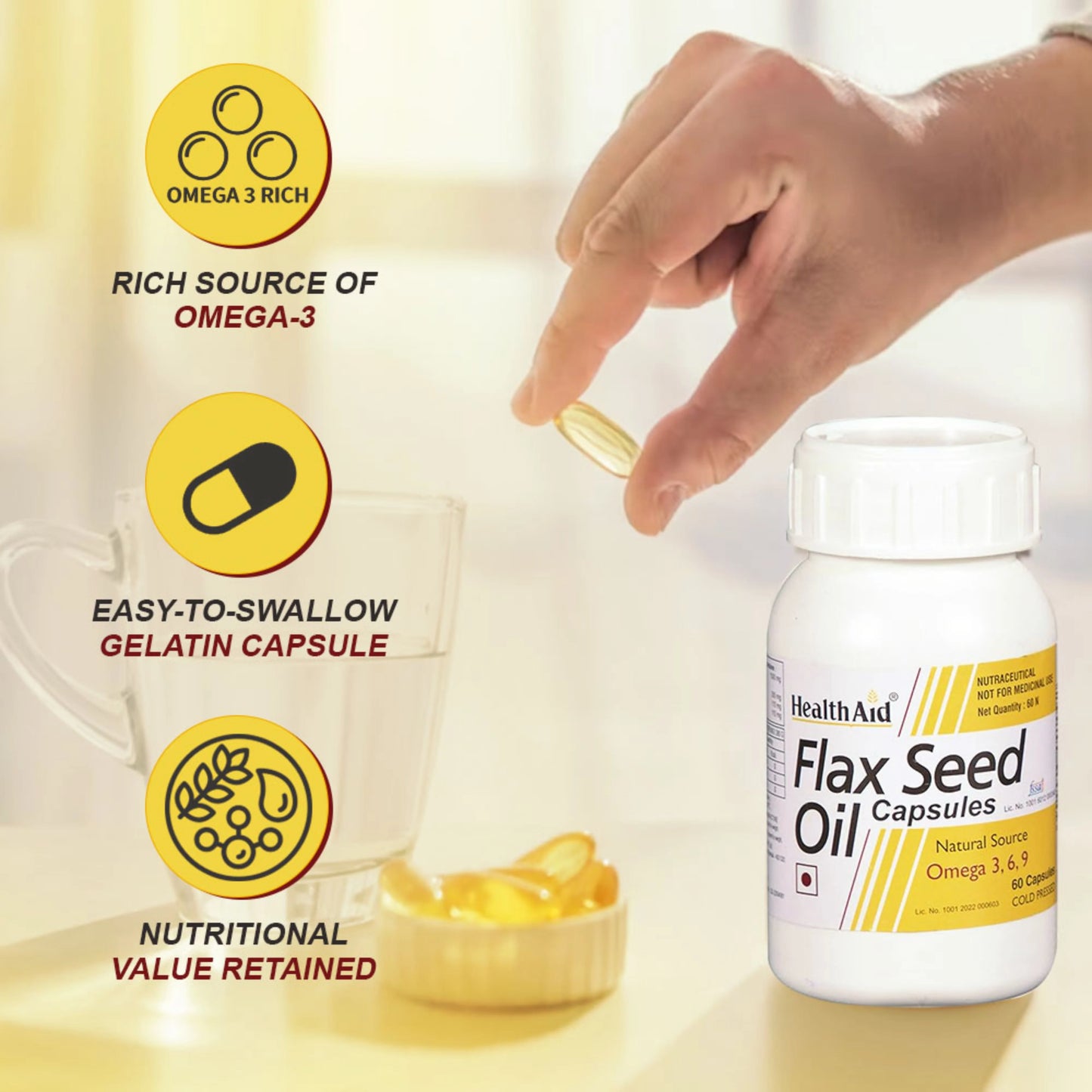 HealthAid Flaxseed Oil 1000mg - Omega 3, 6 & 9 Support