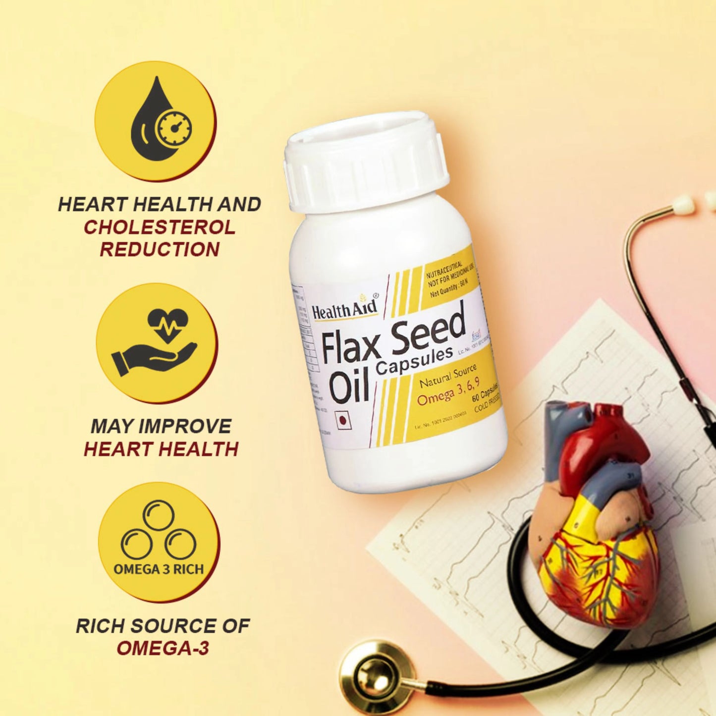 HealthAid Flaxseed Oil 1000mg - Omega 3, 6 & 9 Support
