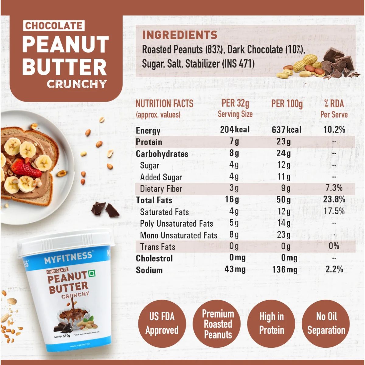 MyFitness Chocolate Peanut Butter Crunchy - Protein Rich Spread