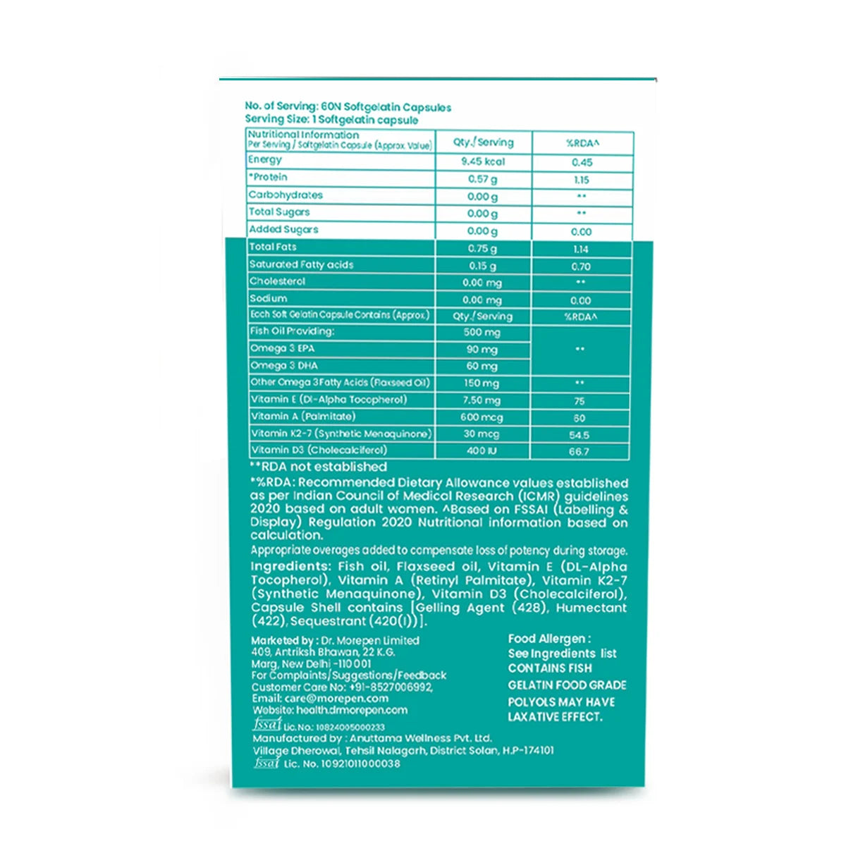 Dr. Morepen Omega 3 Fish Oil 500mg - Brain & Heart Health