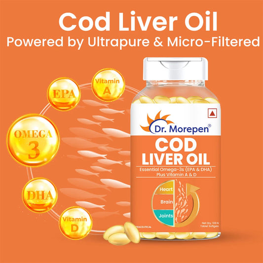 Dr. Morepen Cod Liver Oil Capsules - Omega 3, Vitamins A & D